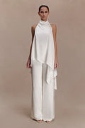 Sydney Asymmetrical Satin Halter Top - Ivory