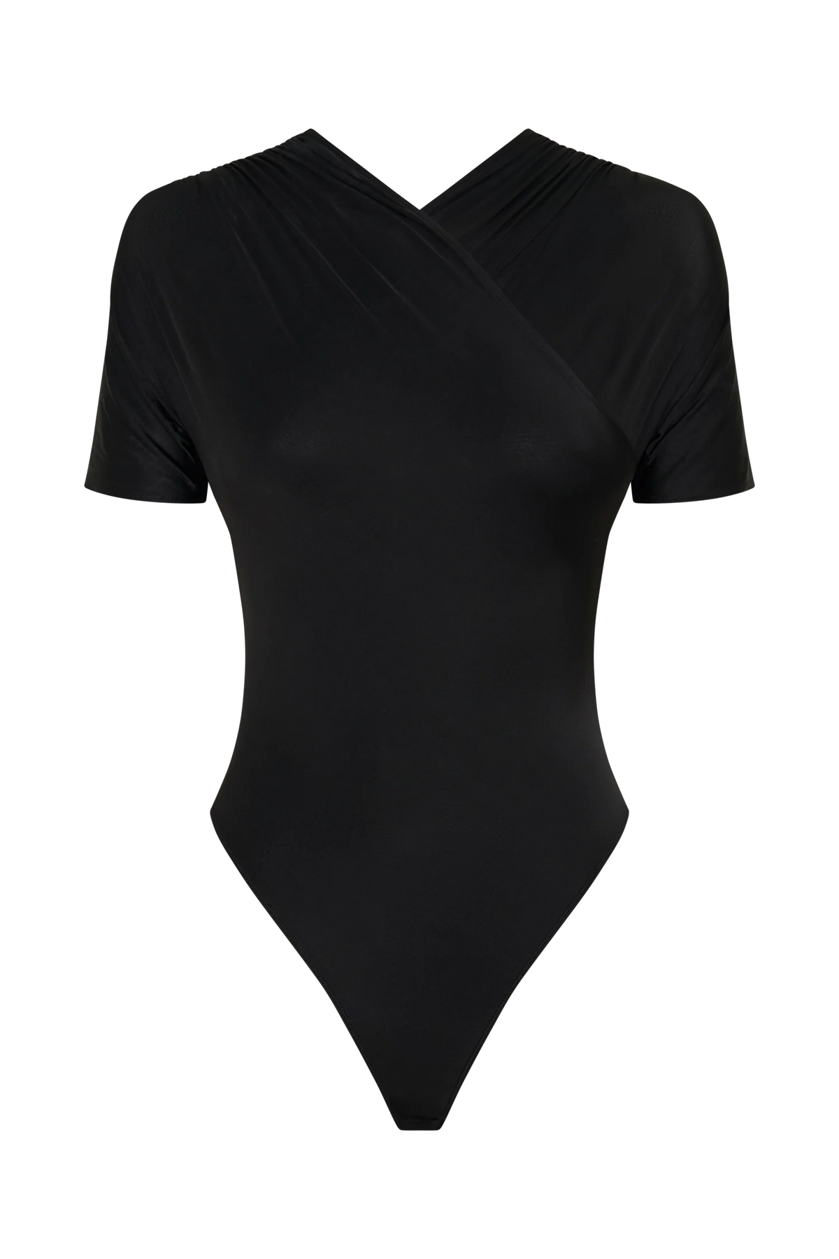 Junie Shortsleeve Cross-Over Bodysuit - Black