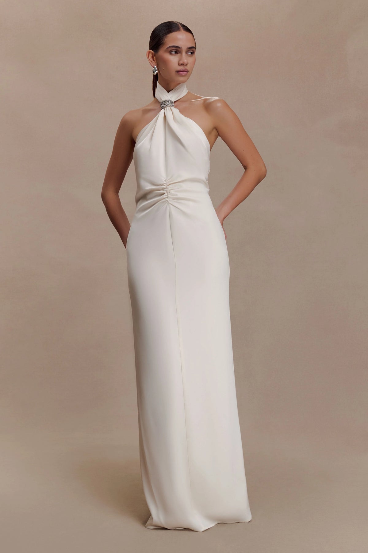 Freja Halter Maxi Dress With Hardware - Blush Ivory