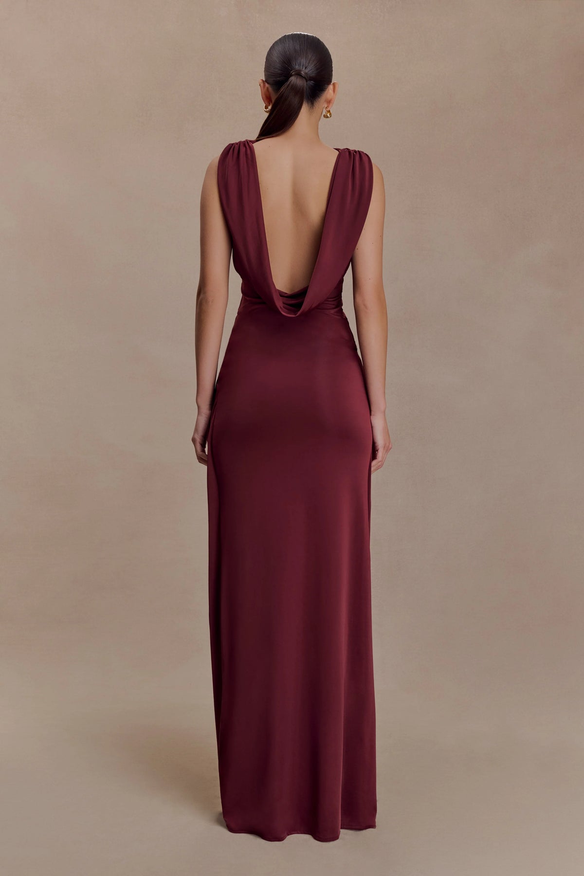 Bridget Slinky Maxi Skirt With Hardware - Burgundy