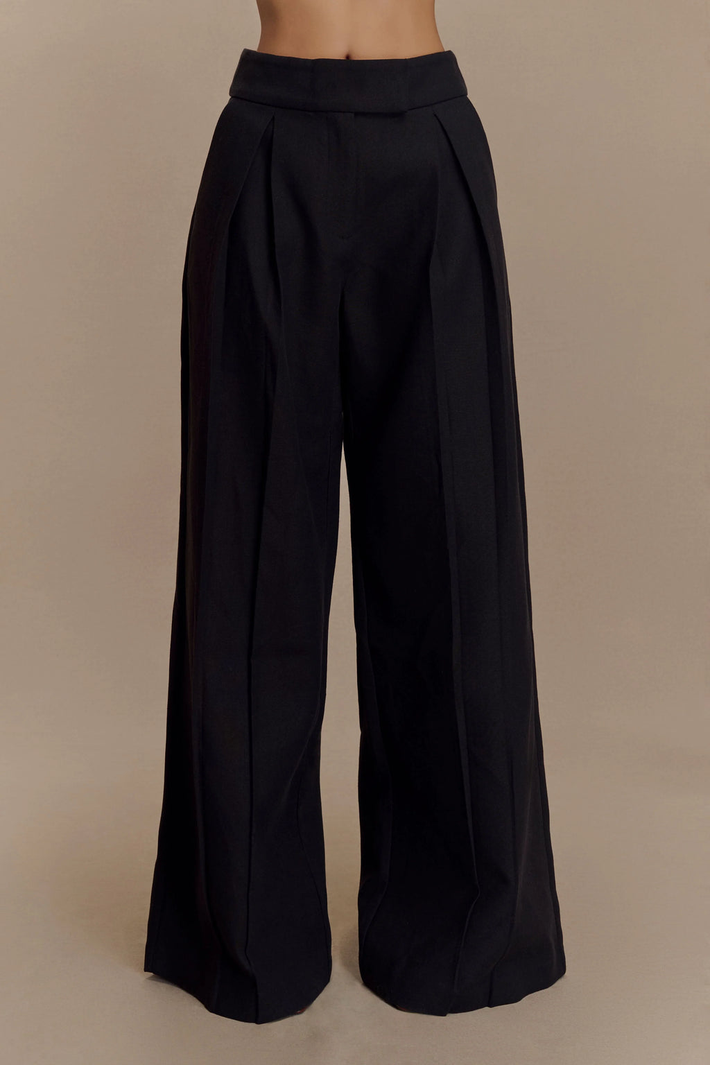 Raya Mid Rise Wide Leg Linen Pant - Black