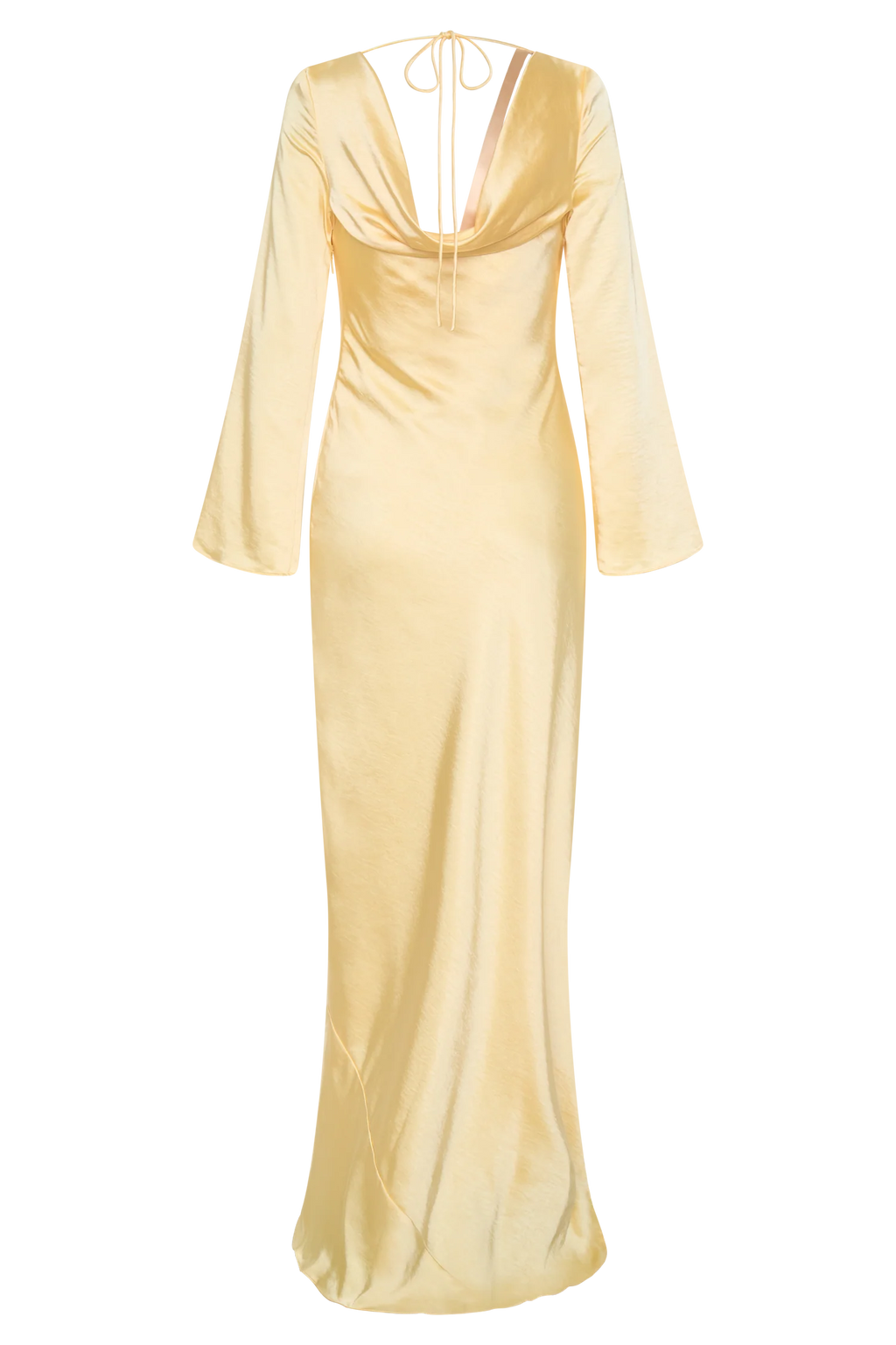 Eliza Long Sleeve Cowl Lace And Satin Maxi Dress - Lemon