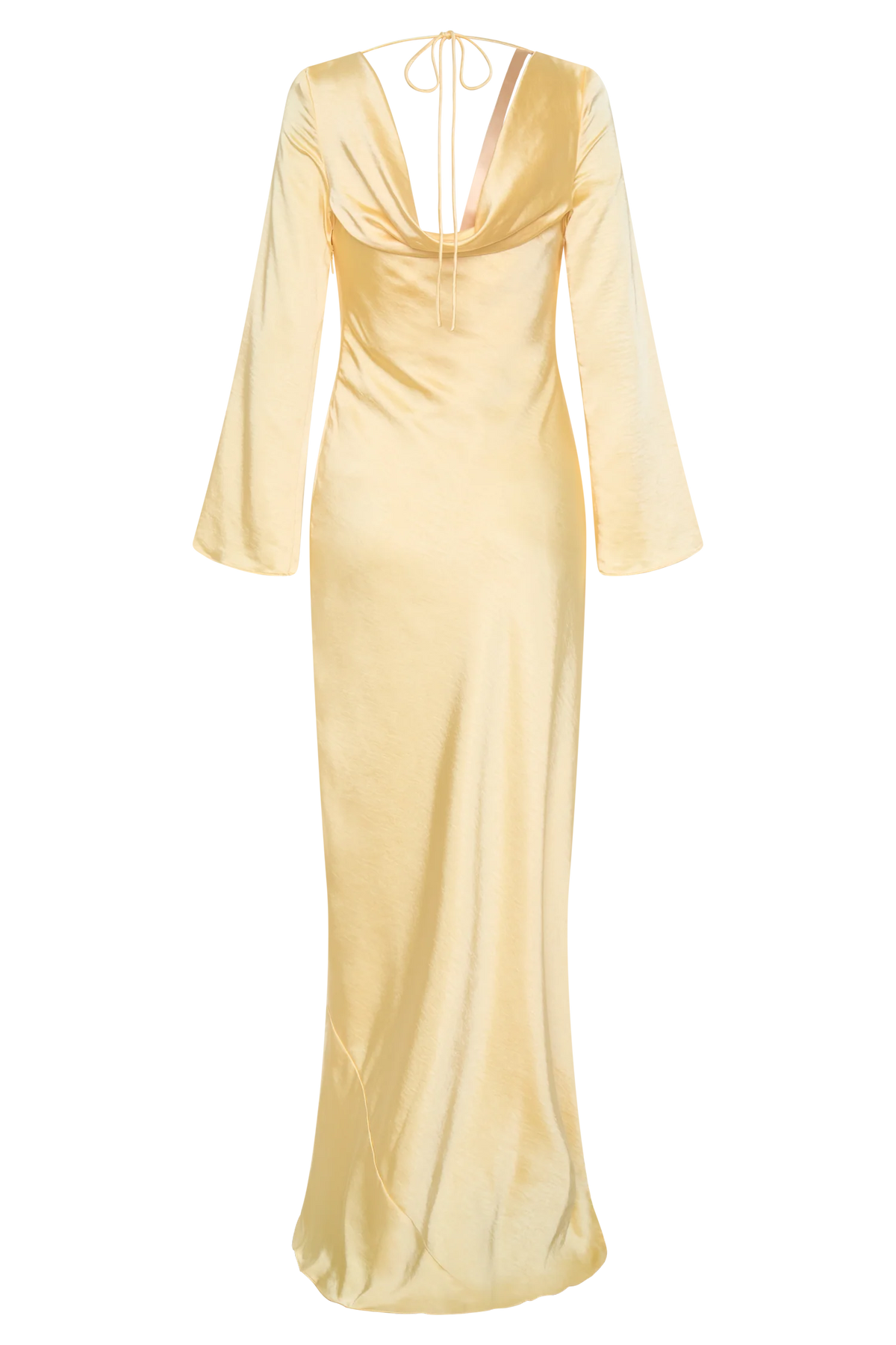 Eliza Long Sleeve Cowl Lace And Satin Maxi Dress - Lemon