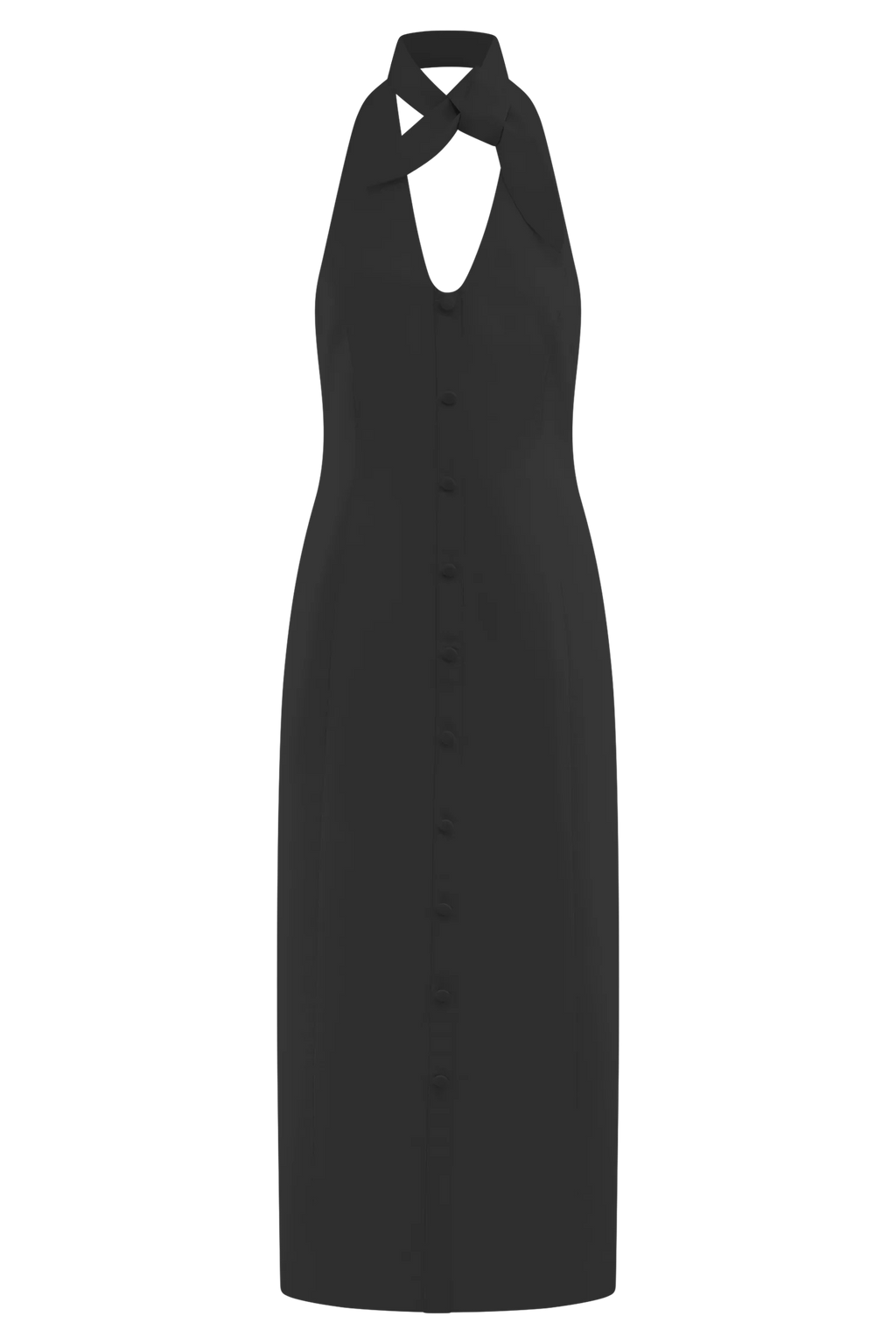 Simona Halter Neck Midi Dress - Black