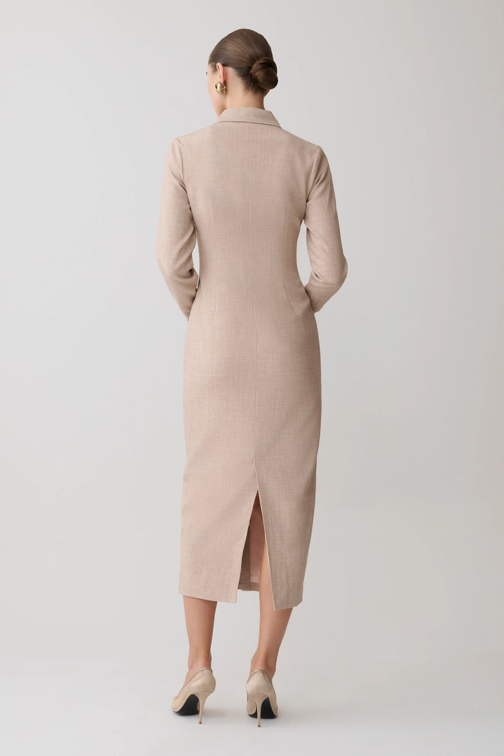 Dorian Fitted Shirt Midi Dress - Wheat Marle