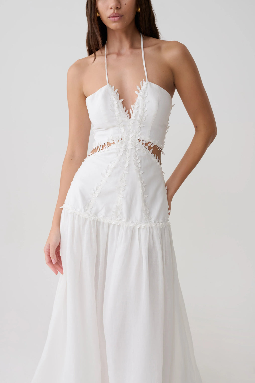 Fiona Linen Halter Maxi Dress - White