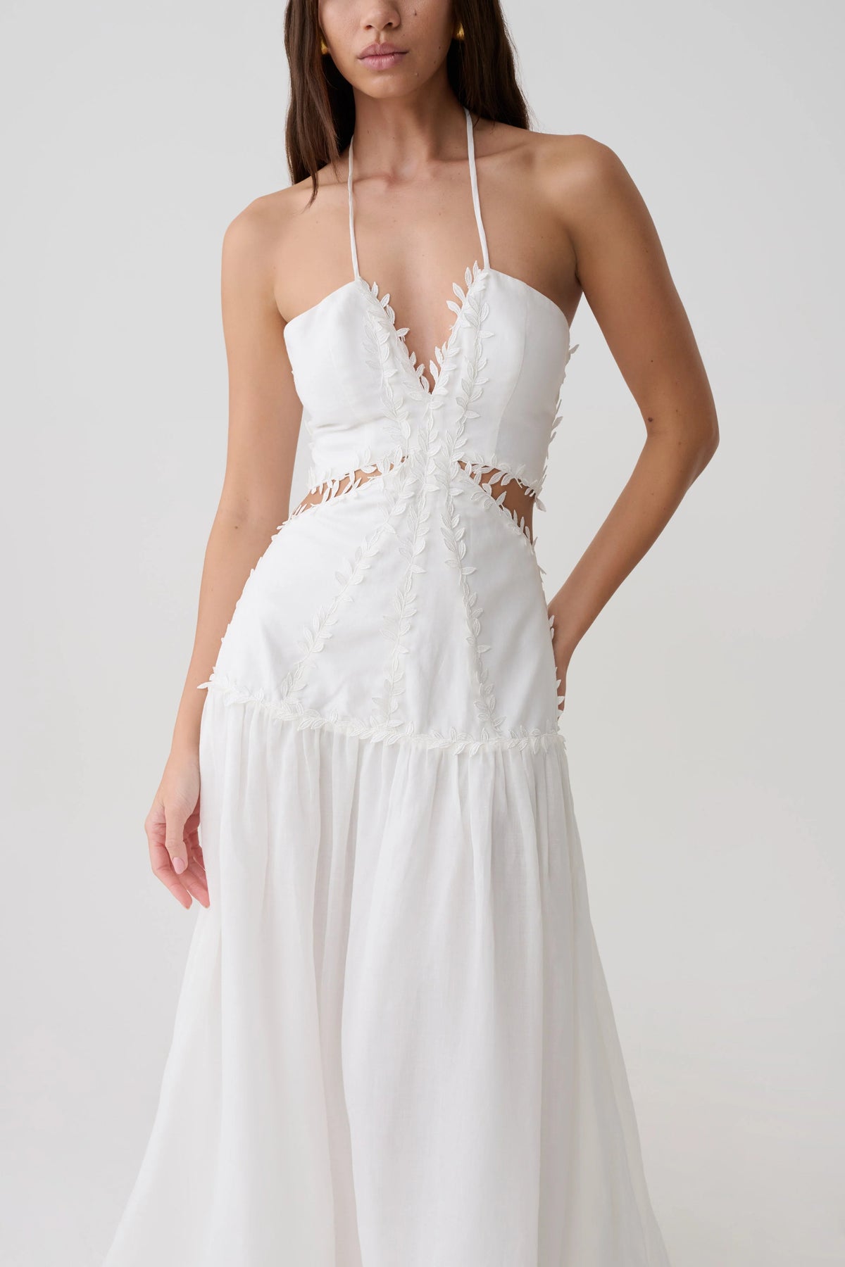 Fiona Linen Halter Maxi Dress - White