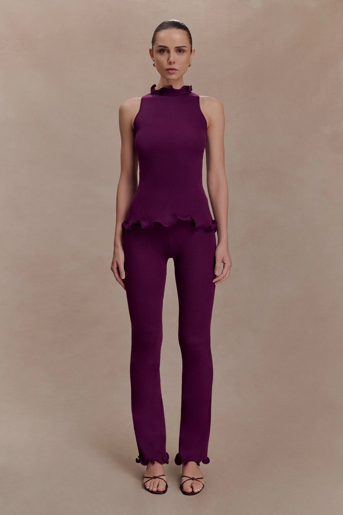 Diya Ribbed Sleeveless Top With Wire Hem - Plum