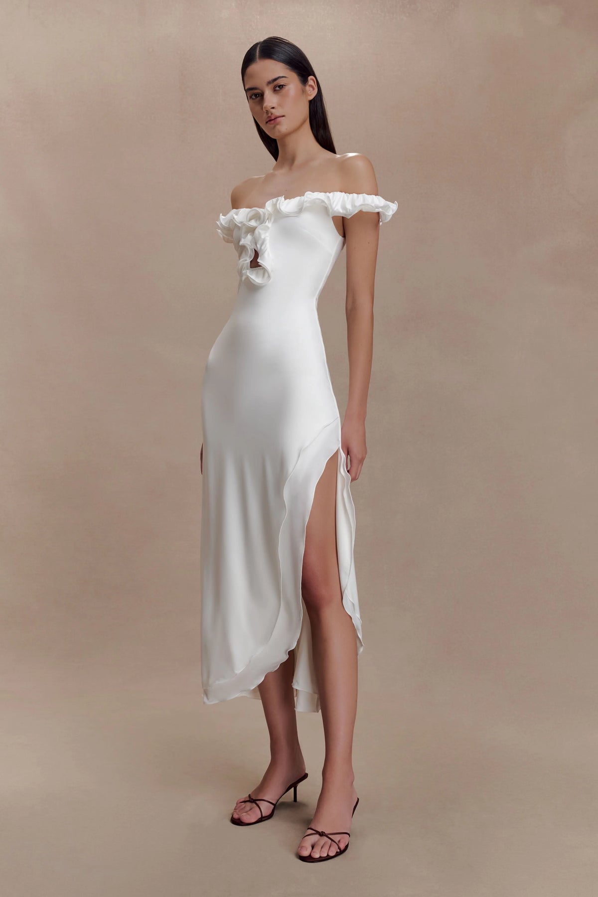 Allegra Off Shoulder Ruffle Midi Dress - Ivory