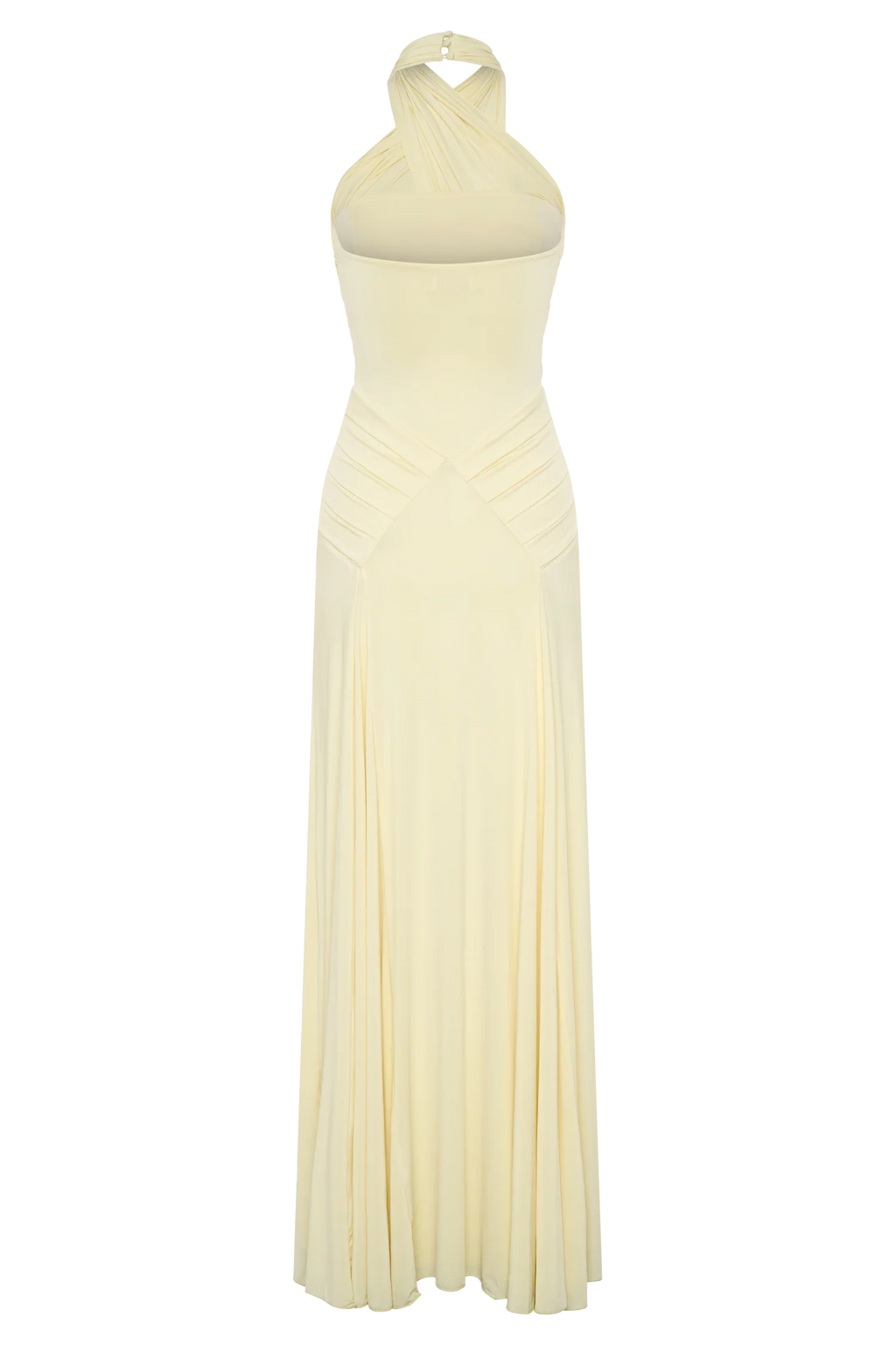 Indira Gathered Slinky Halter Maxi Dress - Lemon