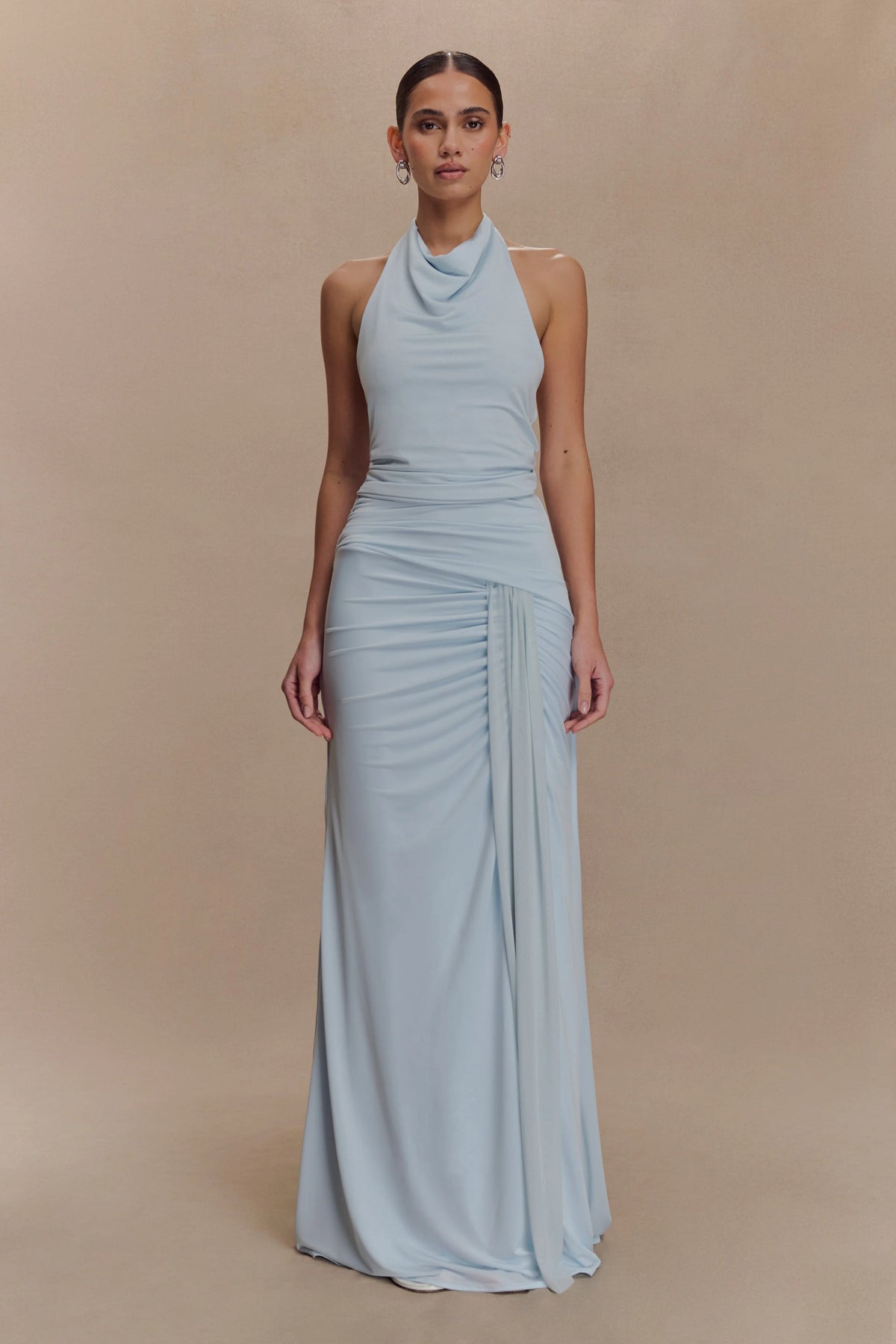 Calandra Slinky Halter Top With Hardware - Pale Blue