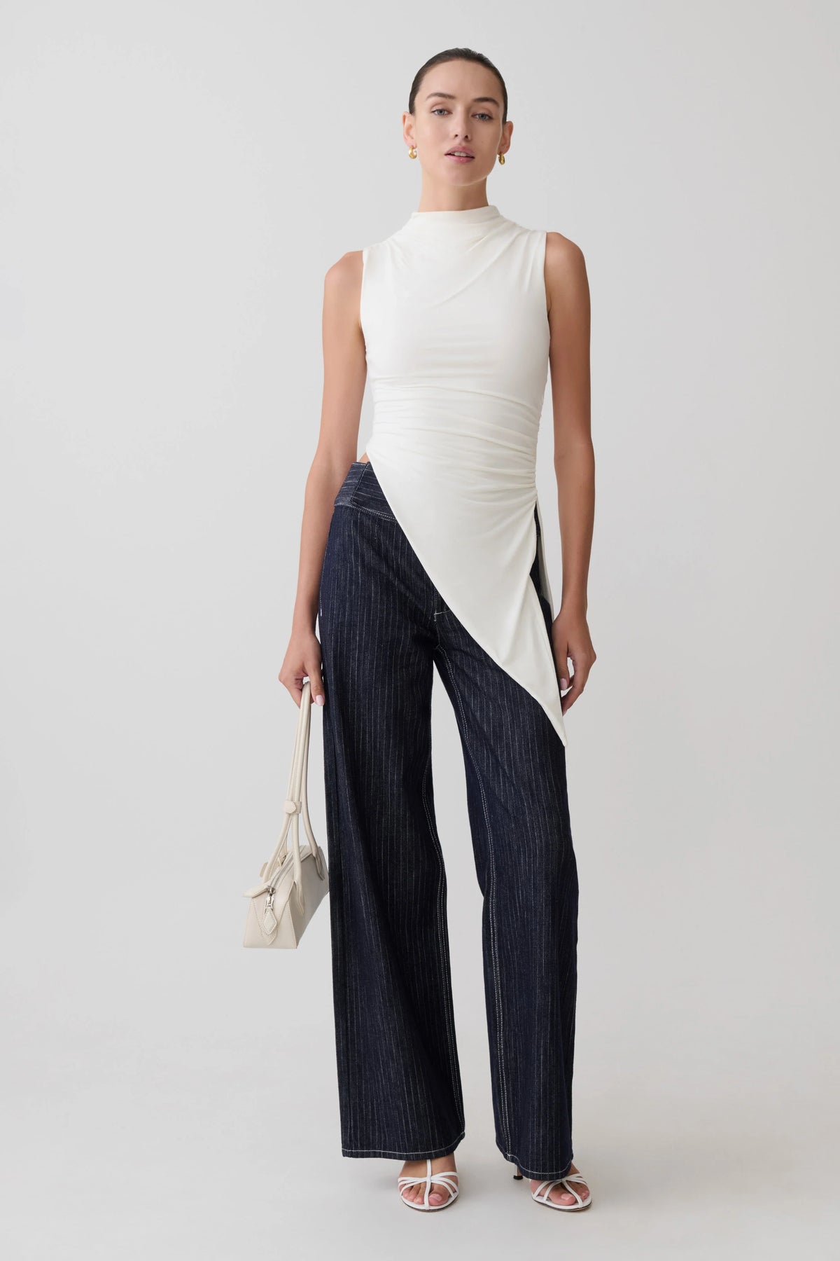 Suong High Neck Gathered Top - White