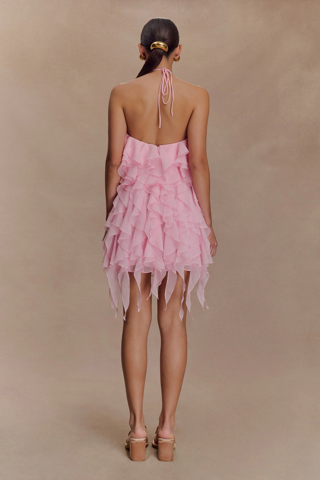 Marigold Ruffle Halter Mini Dress - Powder Pink