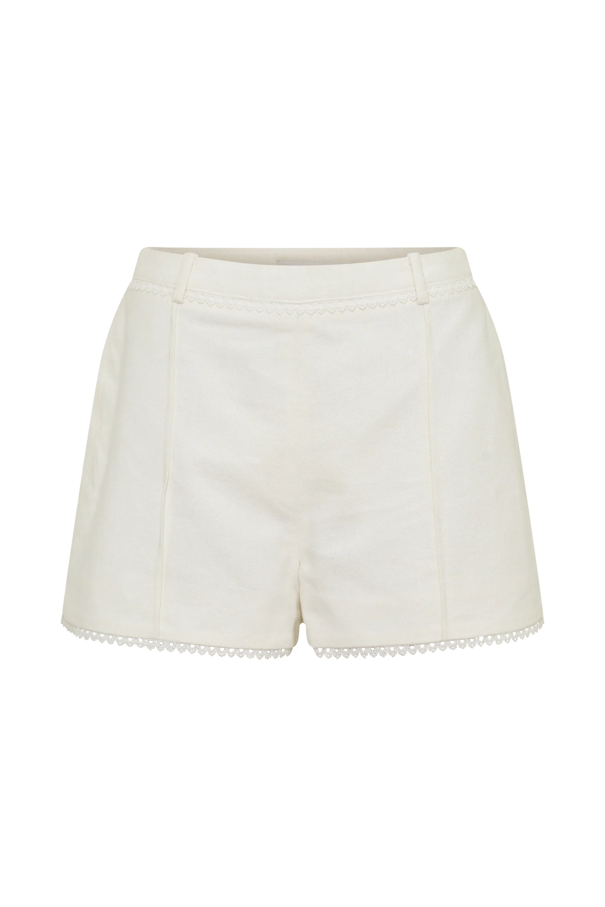 Melody Linen Short With Lace - White