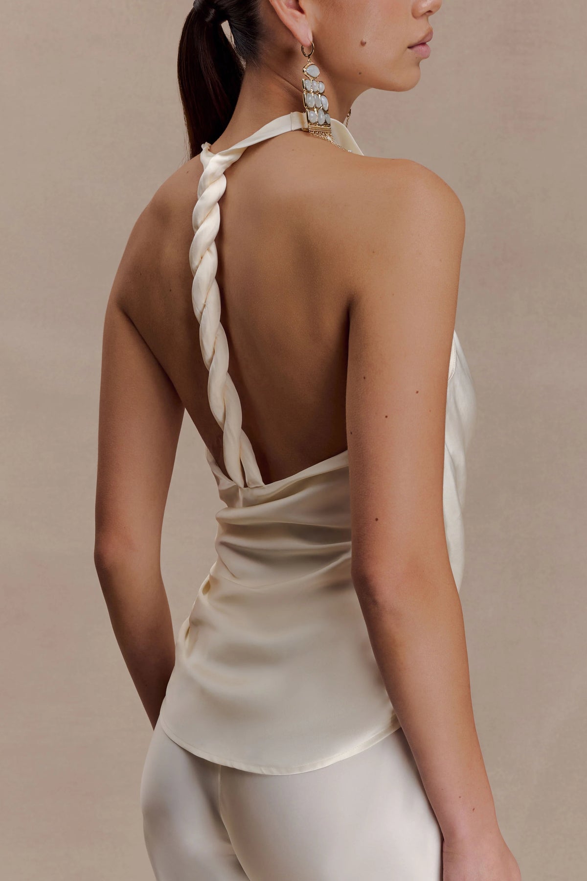 Bianca Satin Halter Top - Ivory