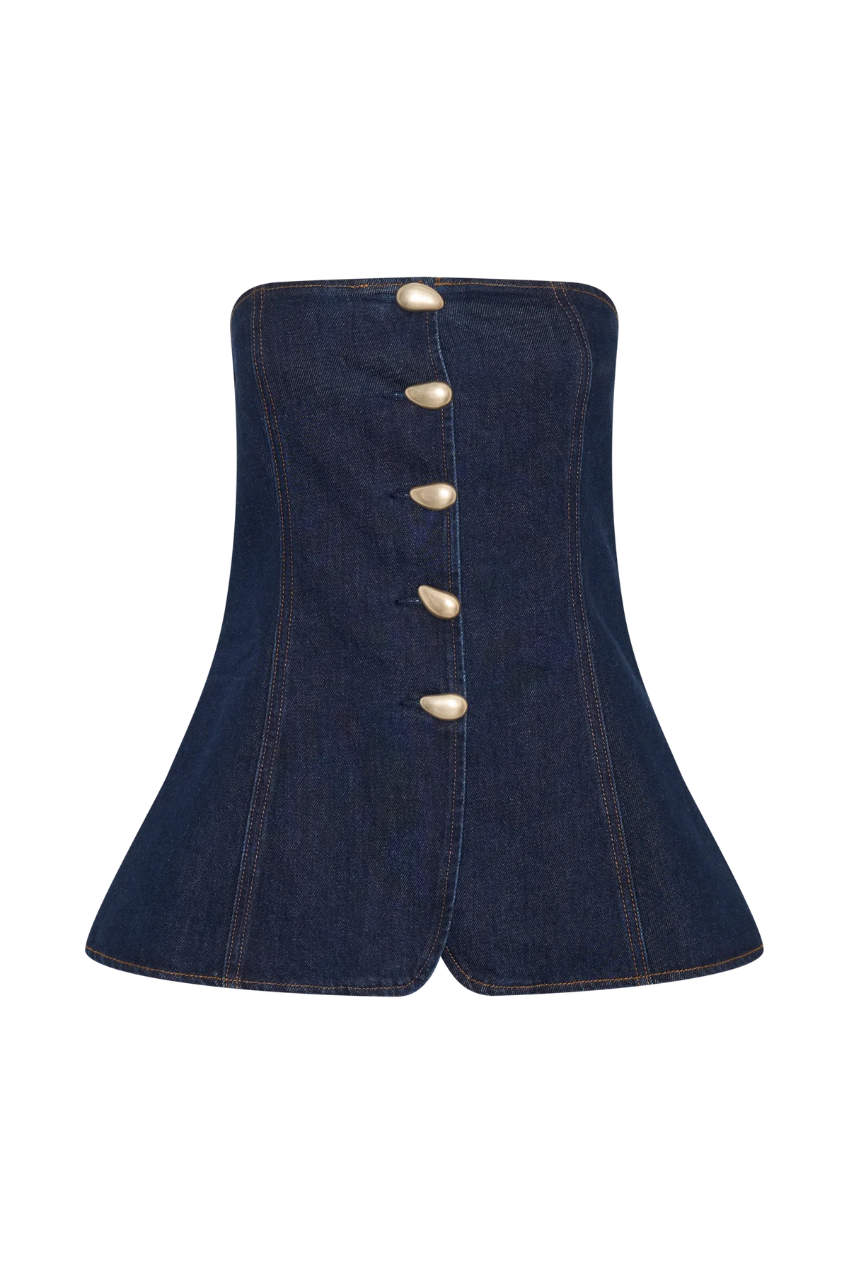Lennox Strapless Long Line Button Top - Indigo Blue