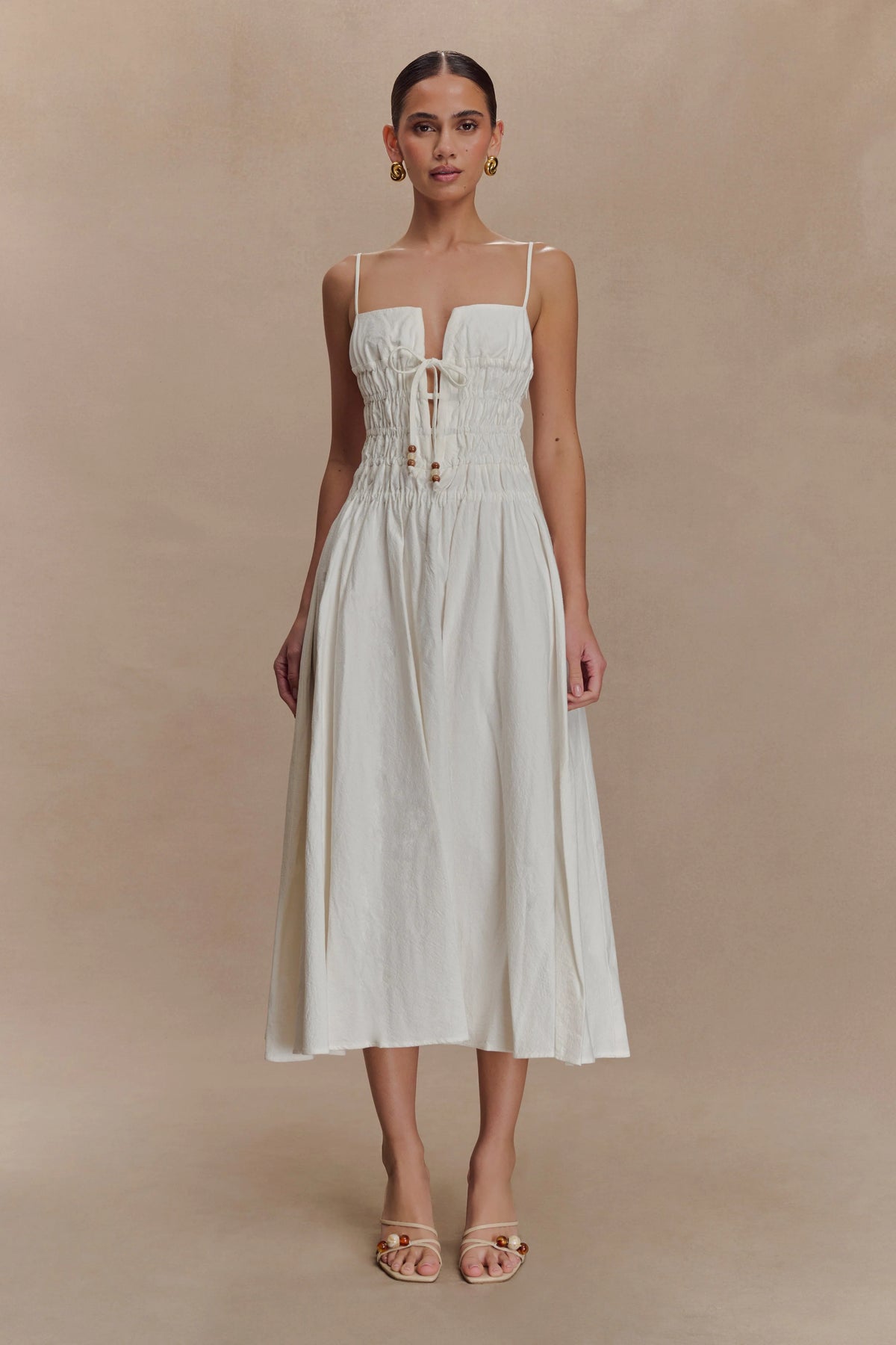 Elias Shirred Cotton Midi Dress - White
