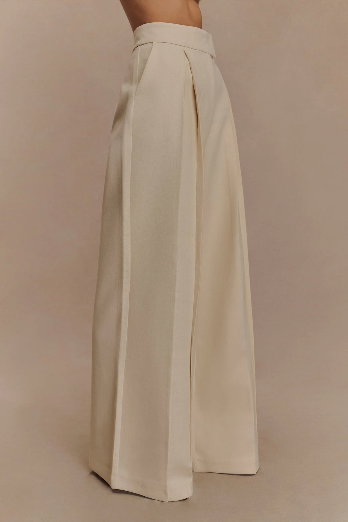 Raya Mid Rise Wide Leg Linen Pant - Natural Beige