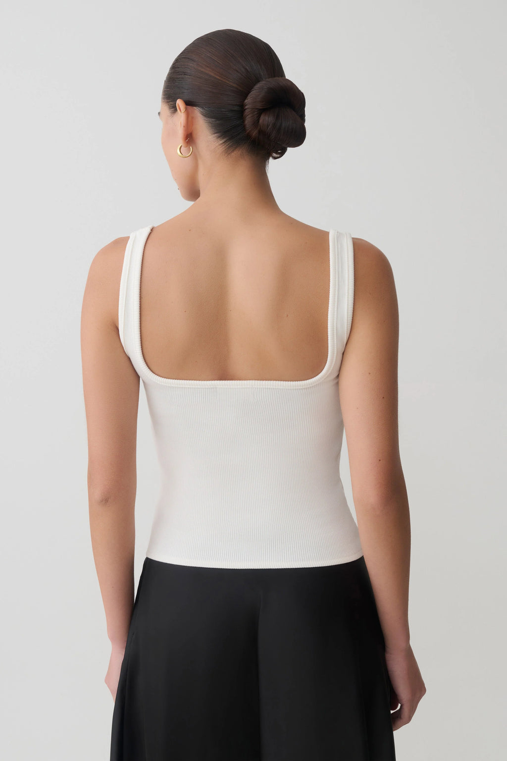 Aisling Ribbed Square Neck Sleeveless Top - Ivory