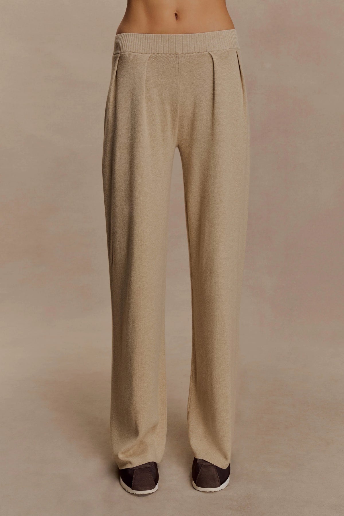 Frannie Gathered Silk Blend Knit Pants - Sand
