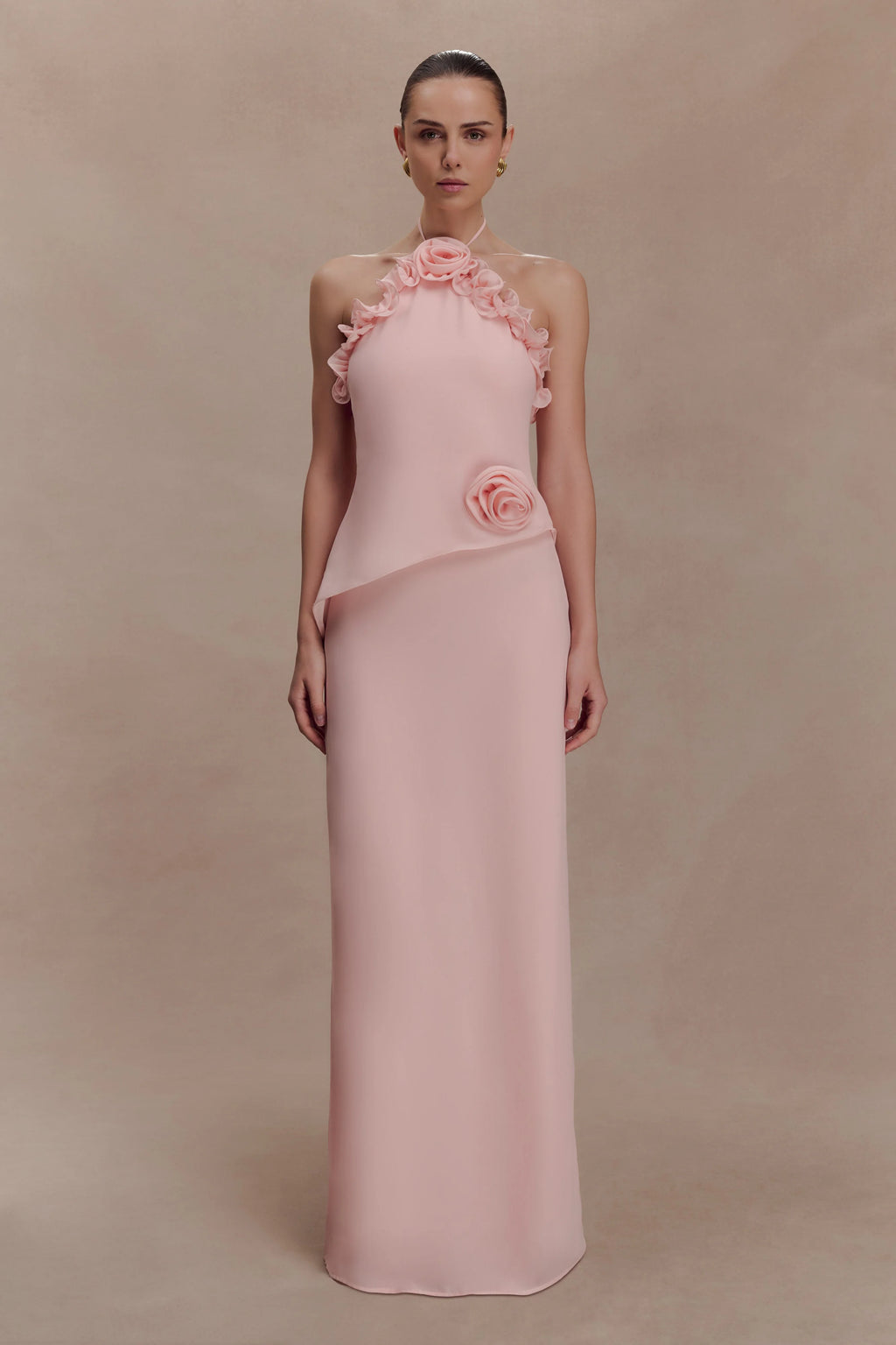 Melissa Chiffon Flower Maxi Dress - Baby Pink