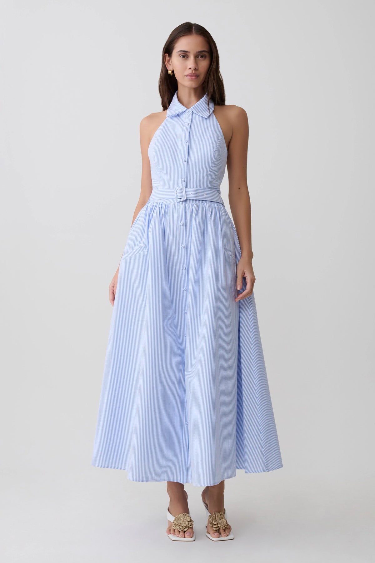 Cindy Collared Midi Dress - Blue Pinstripe