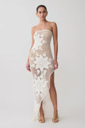 Mandie Hand Crochet Asymmetrical Maxi Dress - White
