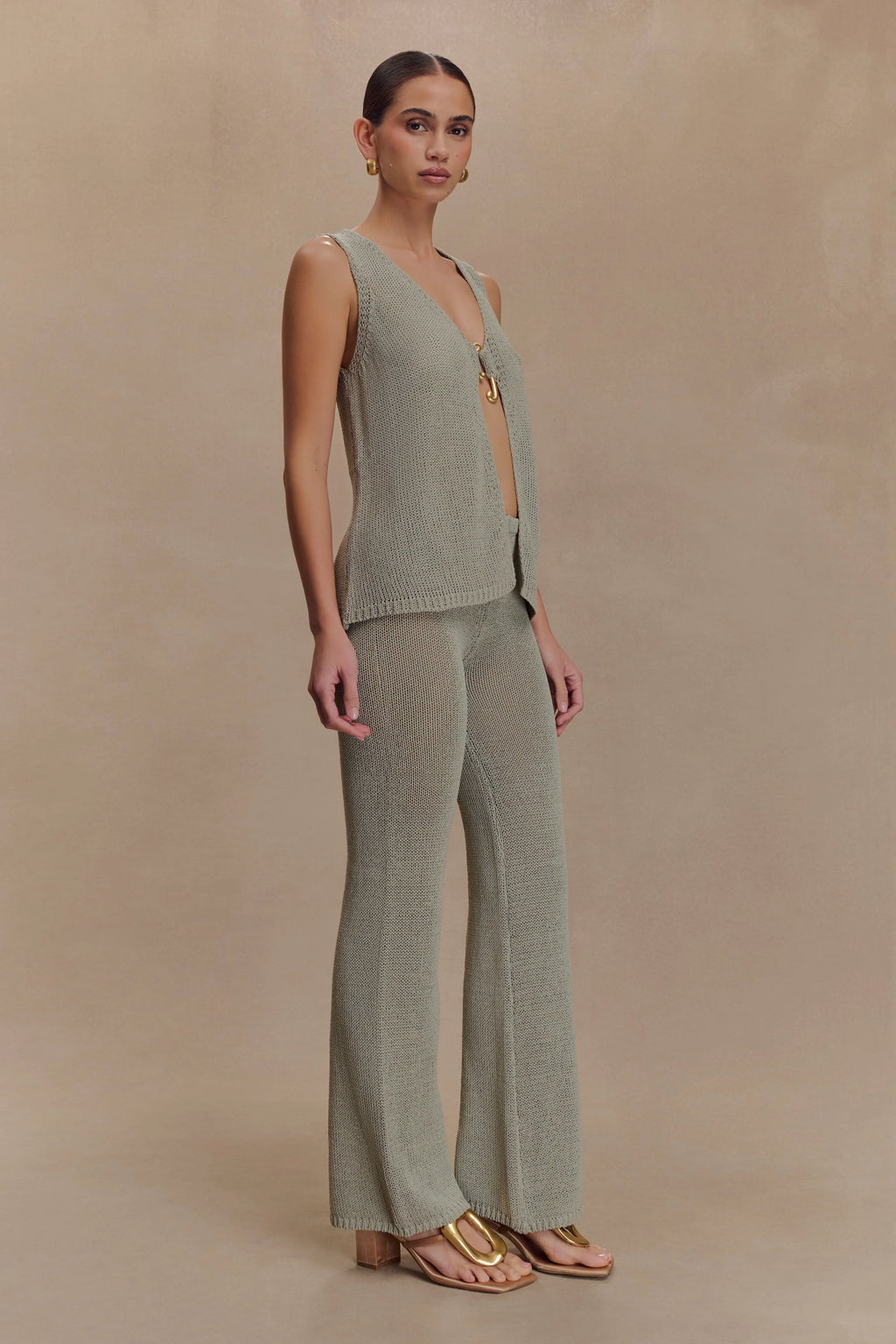 Malani Knit Top With Hardware - Sage