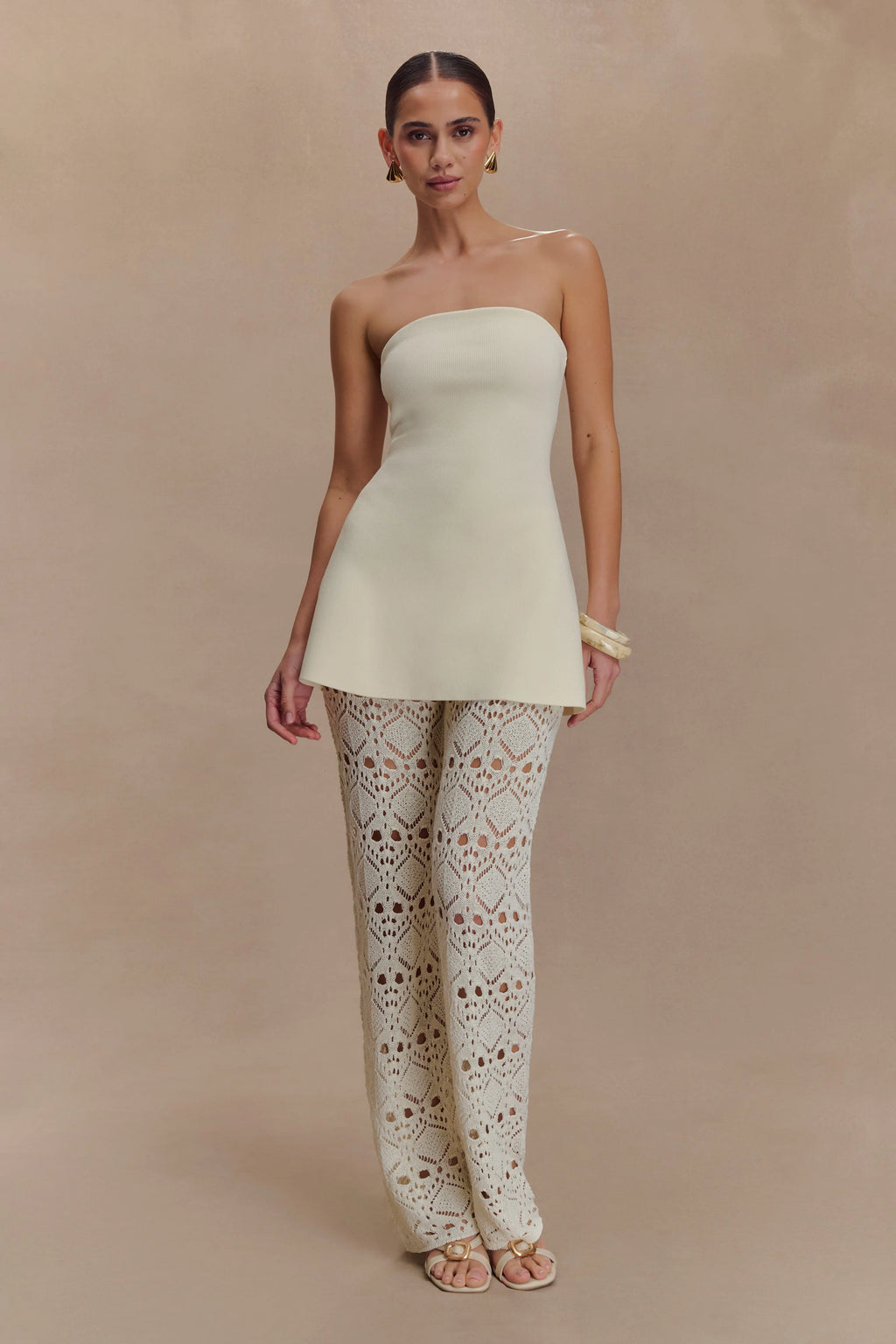 Trena Crochet Knit Pants - Ivory