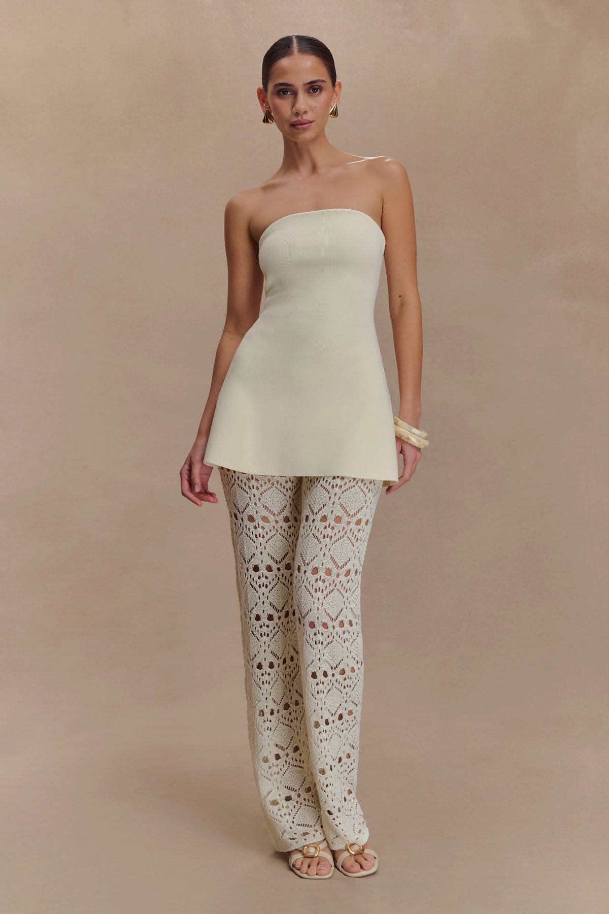 Trena Crochet Knit Pants - Ivory