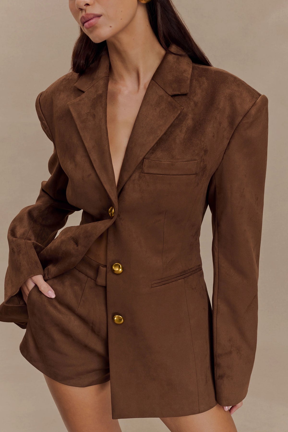 Sally Faux Suede Short - Milk Chocolate