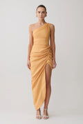 Birgit Linen Midi Dress With Hardware - Deep Peach