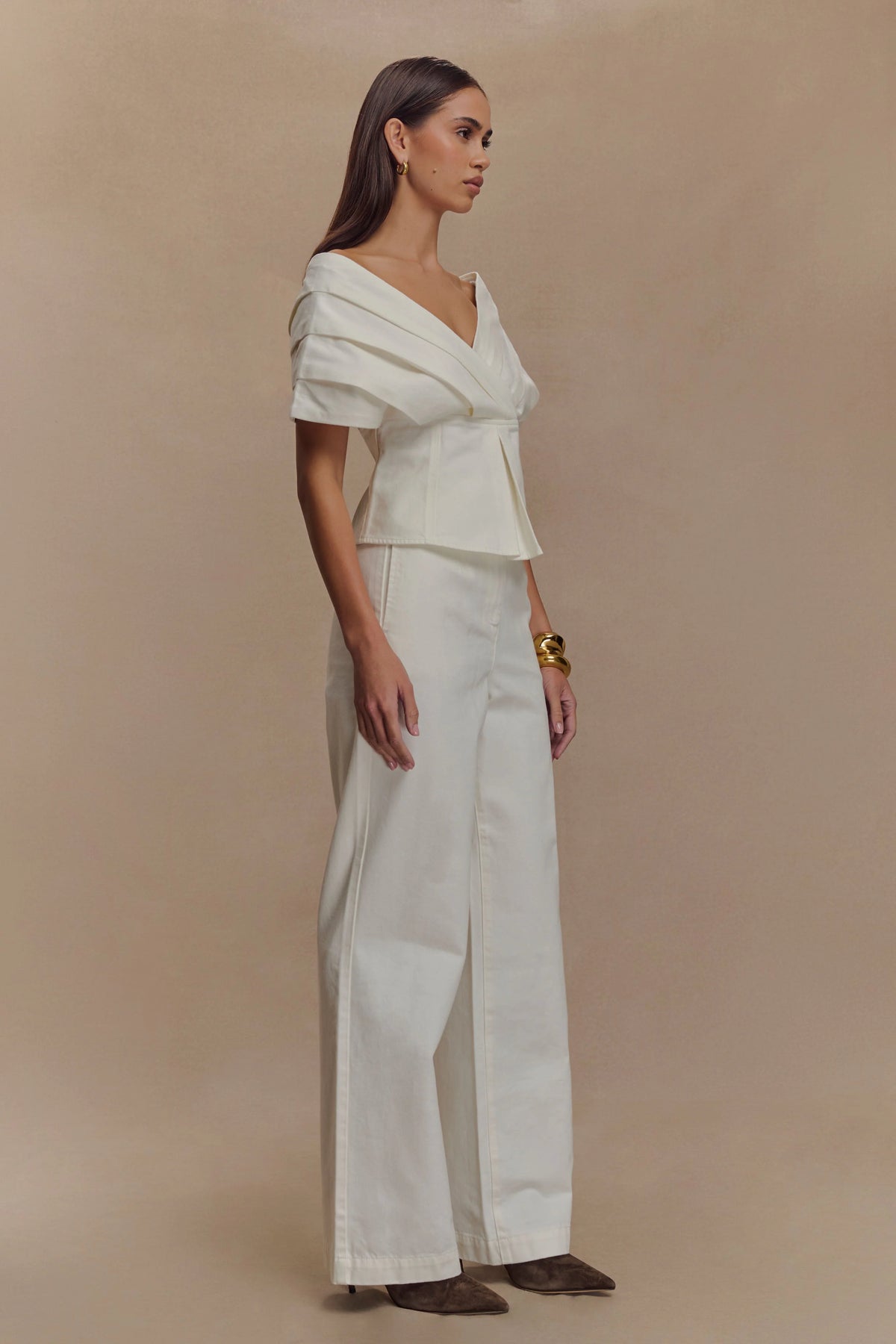 Rayne Off Shoulder Denim Top - White