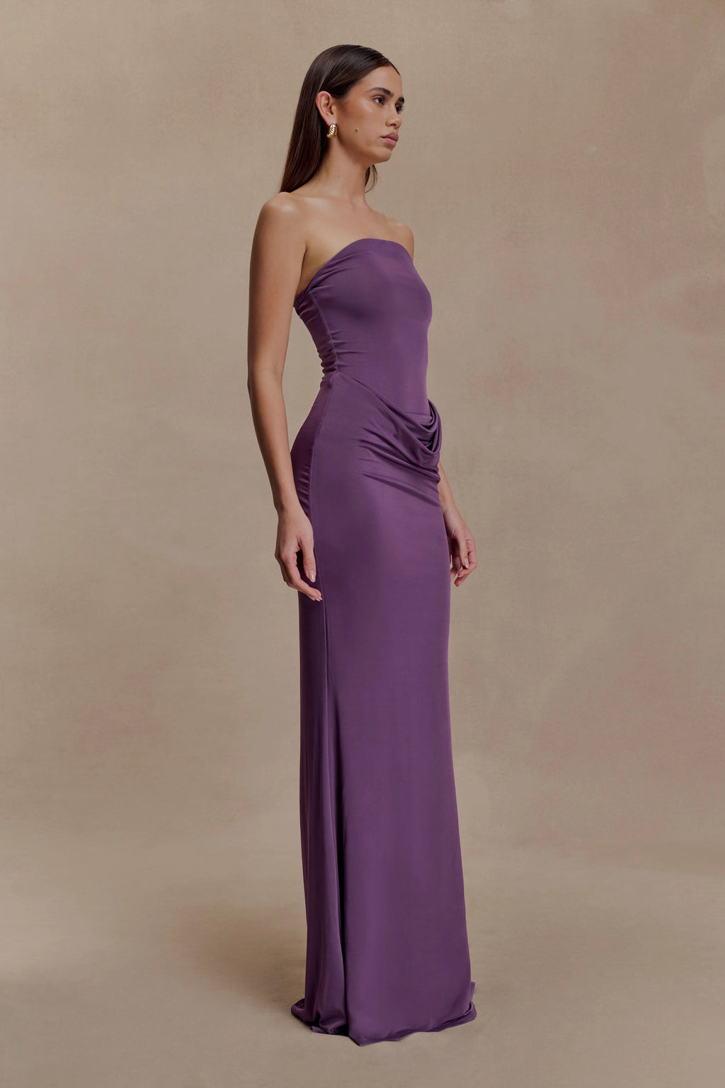 Madison Strapless Slinky Maxi Dress - Purple