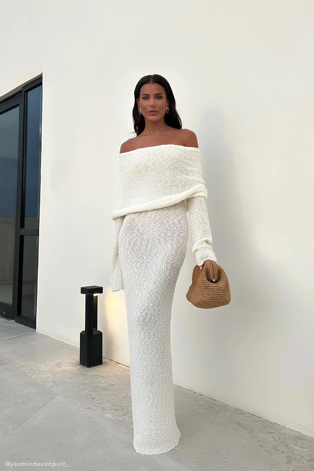 Marisol Off Shoulder Boucle Maxi Dress - Ivory