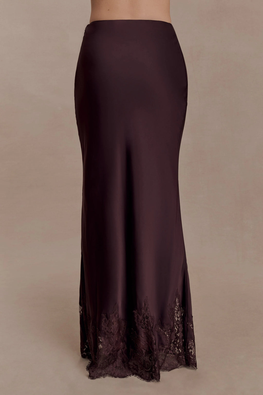 Nina Satin And Lace Maxi Skirt - Chocolate