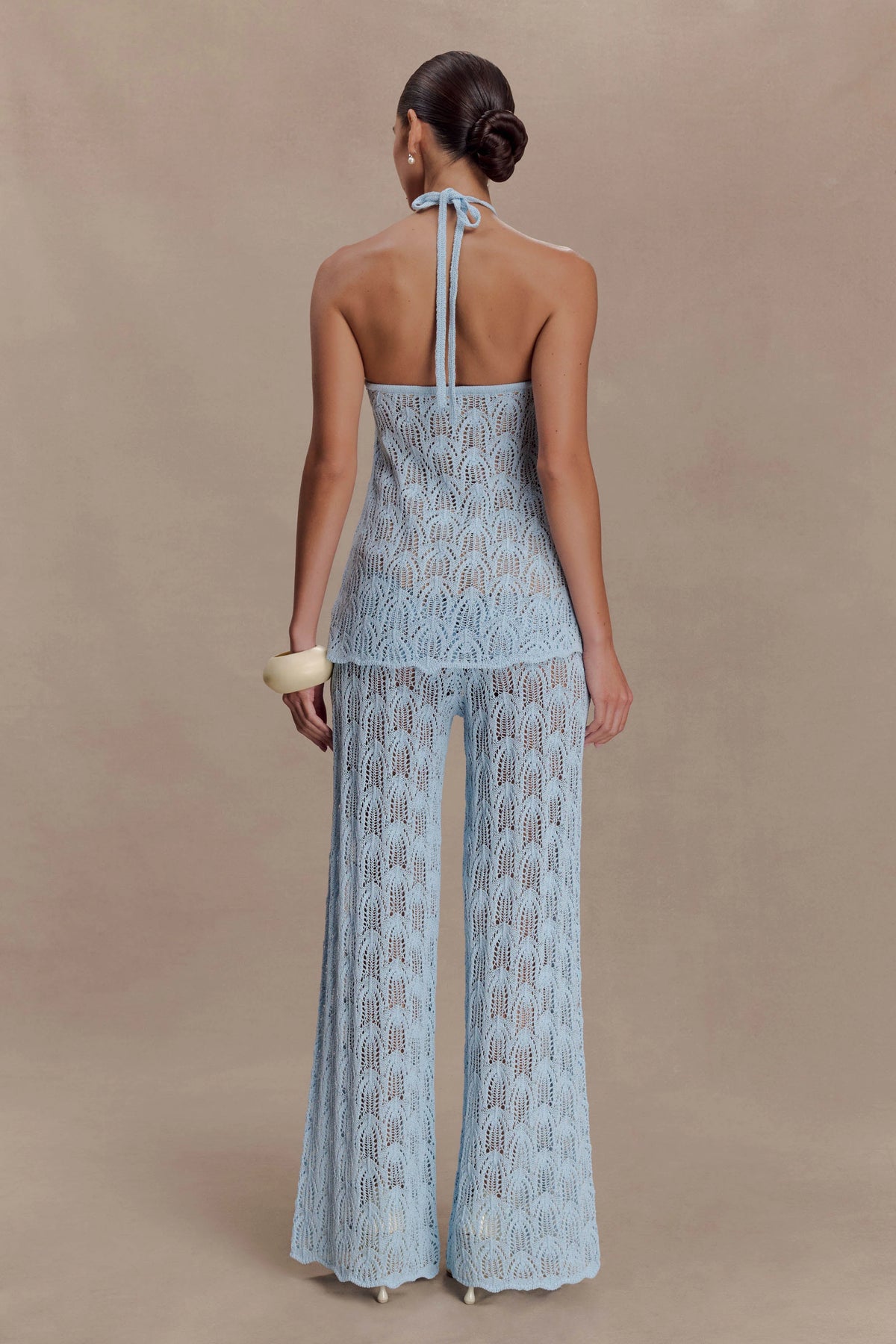 Corey Crochet Halter Neck Top - Light Blue