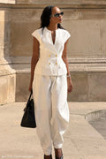 Oriana Linen Button Vest - White