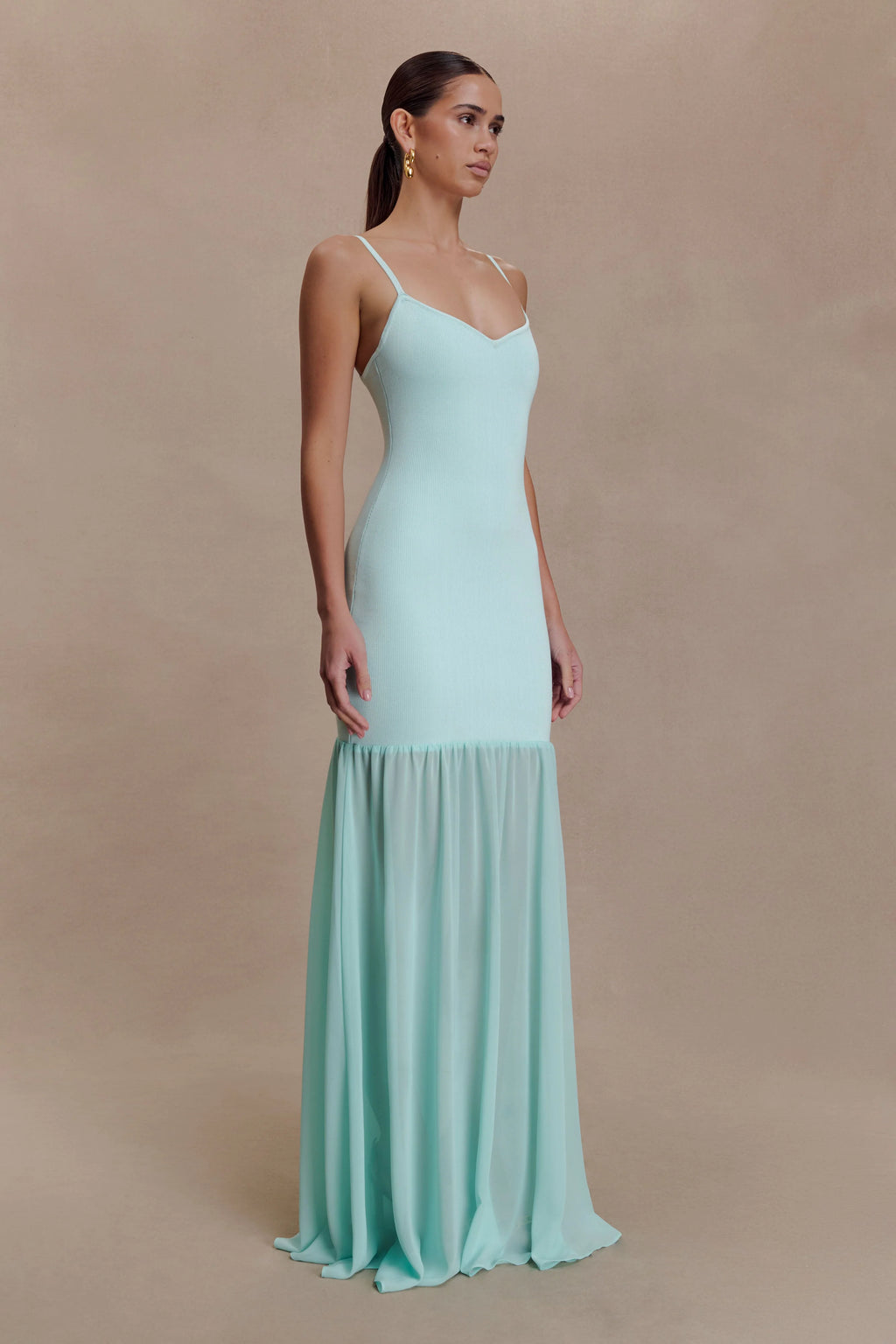 Deanne Bandage And Chiffon Knit Maxi Dress - Blue