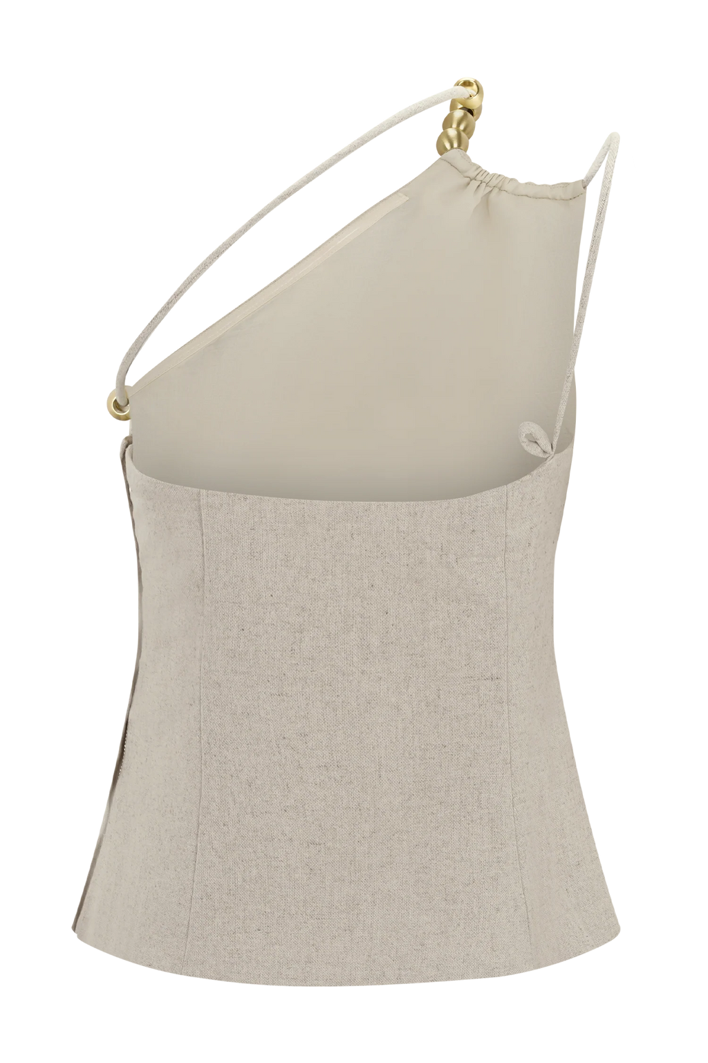 Gabby Asymmetrical Neckline Linen Beaded Top - Natural