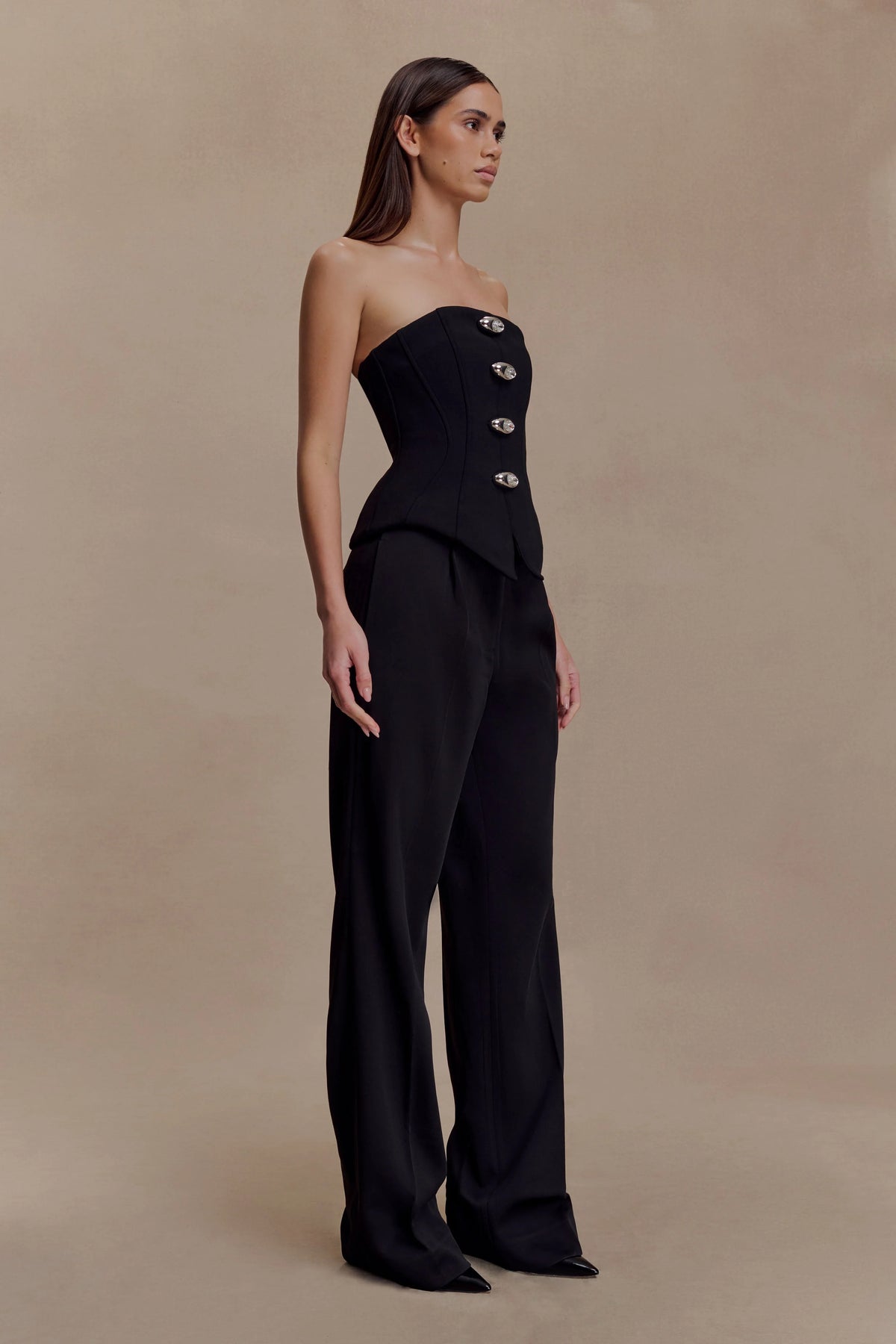 Arla Button Up Corset Top - Black