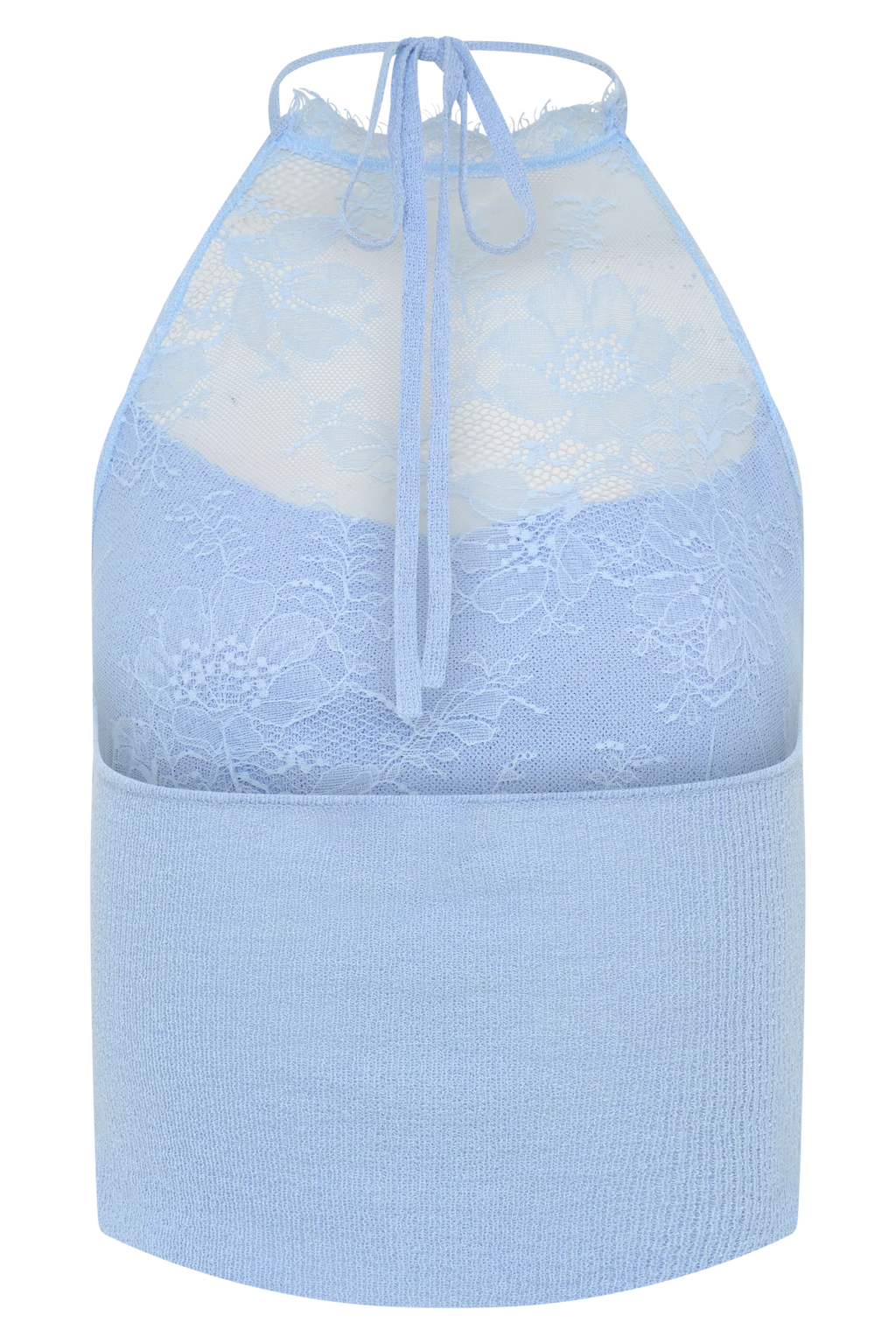 Lucy Lace And Knit Halter Top - Cornflower Blue