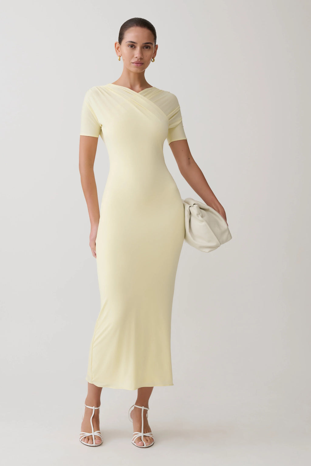 Junie Cross-Over Neck Slinky Maxi Dress - Lemon