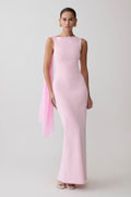 Farid Bandage Midi Dress With Chiffon - Baby Pink