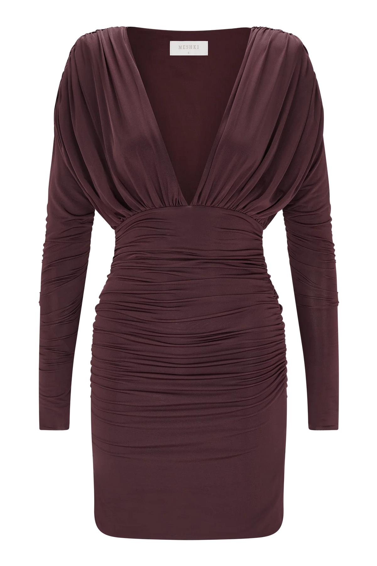 Hayden Long Sleeve Plunge Mini Dress - Burgundy