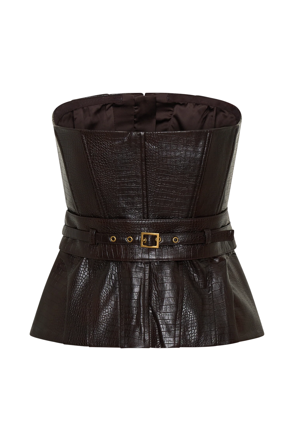 Thalia Faux Leather Boned Corset - Dark Chocolate