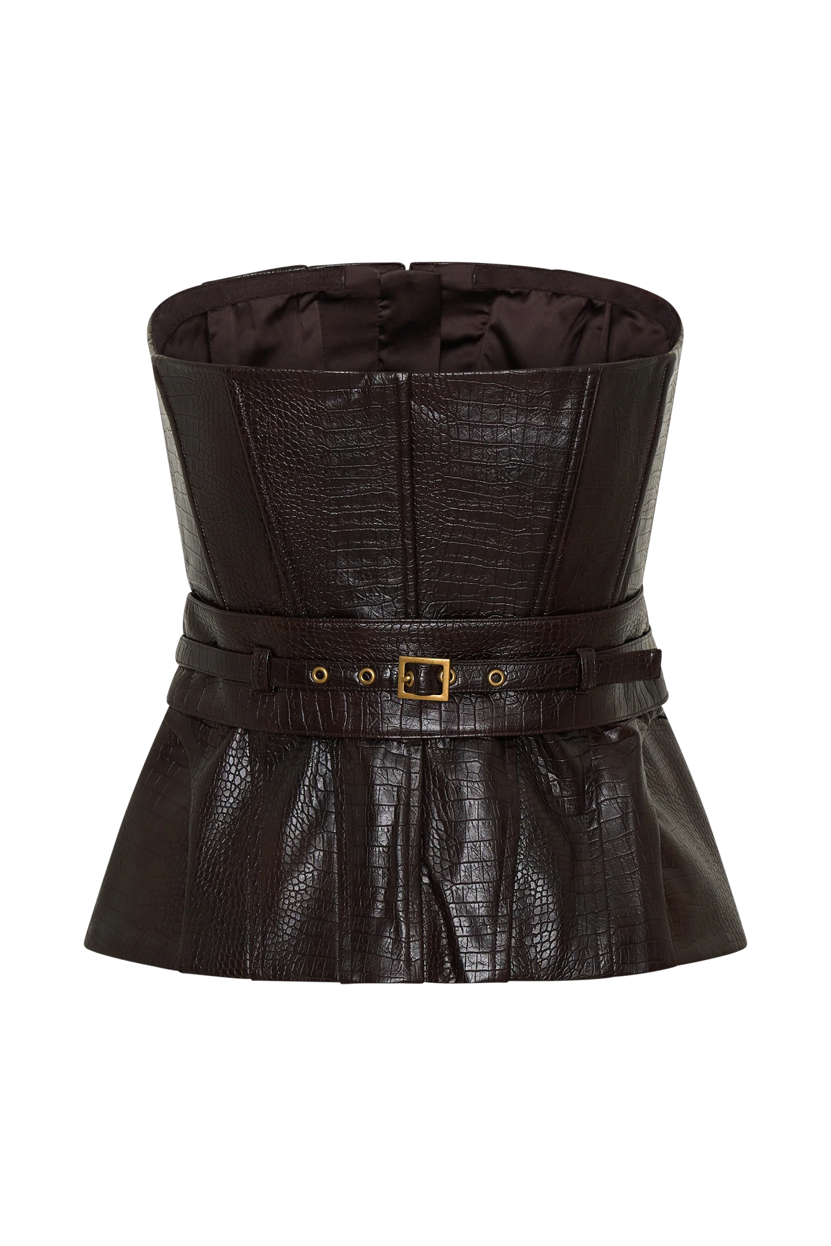 Thalia Faux Leather Boned Corset - Dark Chocolate