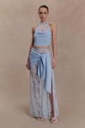 Lucy Lace And Knit Skirt - Cornflower Blue