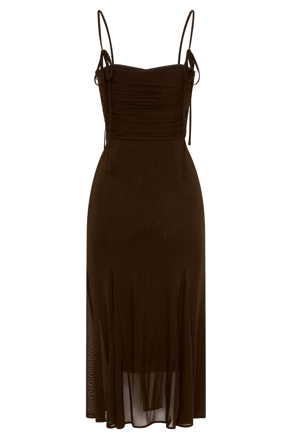 Willa Gathered Mesh Midi Dress - Chocolate