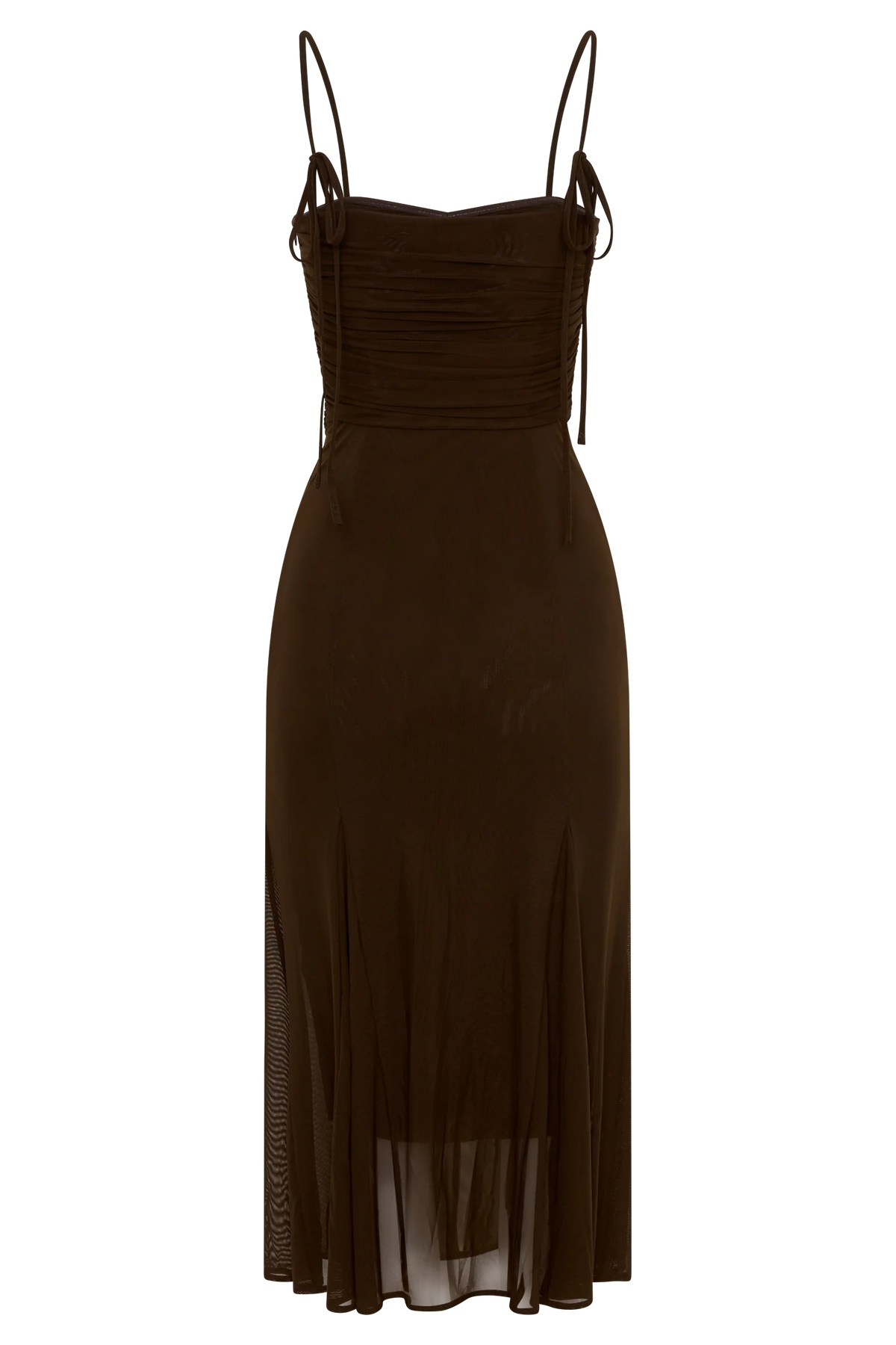 Willa Gathered Mesh Midi Dress - Chocolate
